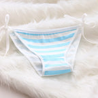 2PCS Women Bra Panties Set Sexy Lingeries Cotton Seamless Kawaii Bikini Lace-up Strap Blue White Striped Suit Female Underwear - Matrix-studios.com