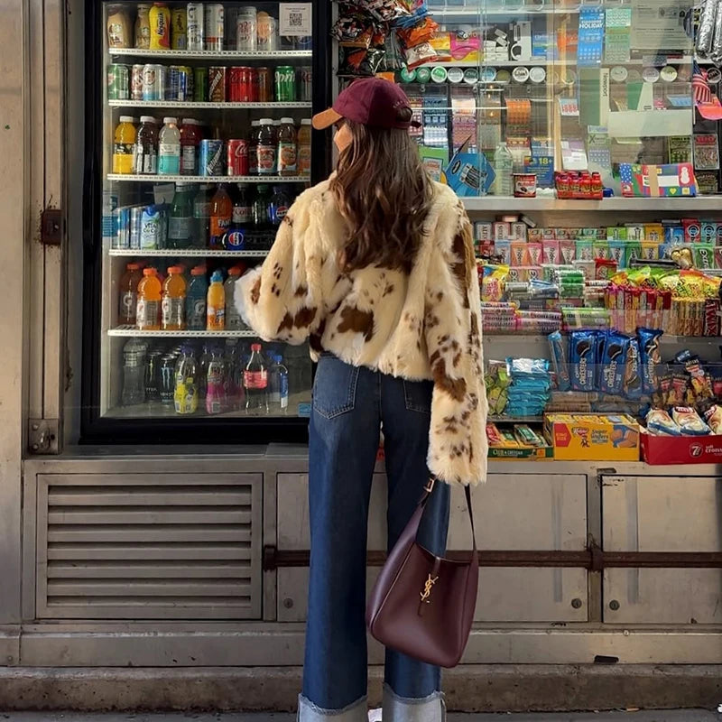 Neo Mint Chic Street Girls Cow Print Fur Coat Women 2025 Winter New Brand Fashion Warm Faux Fur Jacket Autumn Iconic Streetwear - Matrix Studios