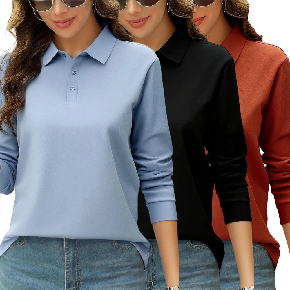 Solid Color Autumn Womens T-Shirt Soft Comfortable Polo Shirt All-Match Lapel Streetwear Unisex Hip Hop Woman Long Sleeve - Matrix-studios.com