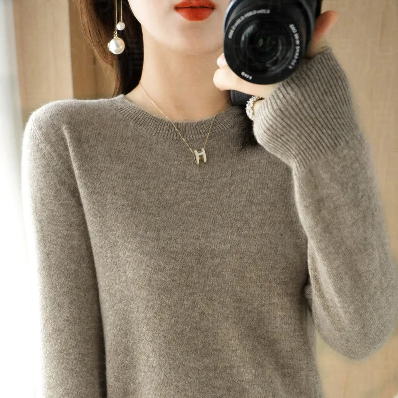 Autumn And Winter Cashmere Sweater Women's Crew Neck Pullover Casual Knitted Top Women's Short Undercoat Fashion 18 Colors - Matrix-studios.com