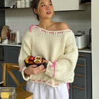 2024 Autumn Winter New Lace Up Knitted Sweater Women Y2K Long Sleeved Pullover Sweaters Female Fashionable Loose Knitwear Tops - Matrix Studios