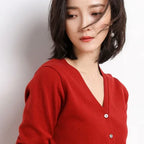 Cardigans Women 2025 Autumn Single Breasted V-neck Knitted Sweater Fashion Short Knitwear Solid Blue Green Pink Women's Jumpers - Matrix Studios