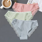 FINETOO 3Pcs/set Women Cotton Panties M-2XL Low-Rise Underwear Trendy Patchwork Lace Briefs Female Soft Underpants Lingerie 2022 - Matrix Studios