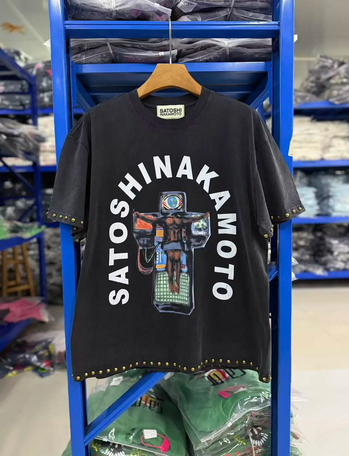 26SS Y2K High Quality American Retro Trendy Fashion Tops Satoshi Nakamoto hotfix rhinestone logo 100% cotton large size loose Men's Women's T-Shirt - Matrix-studios.com