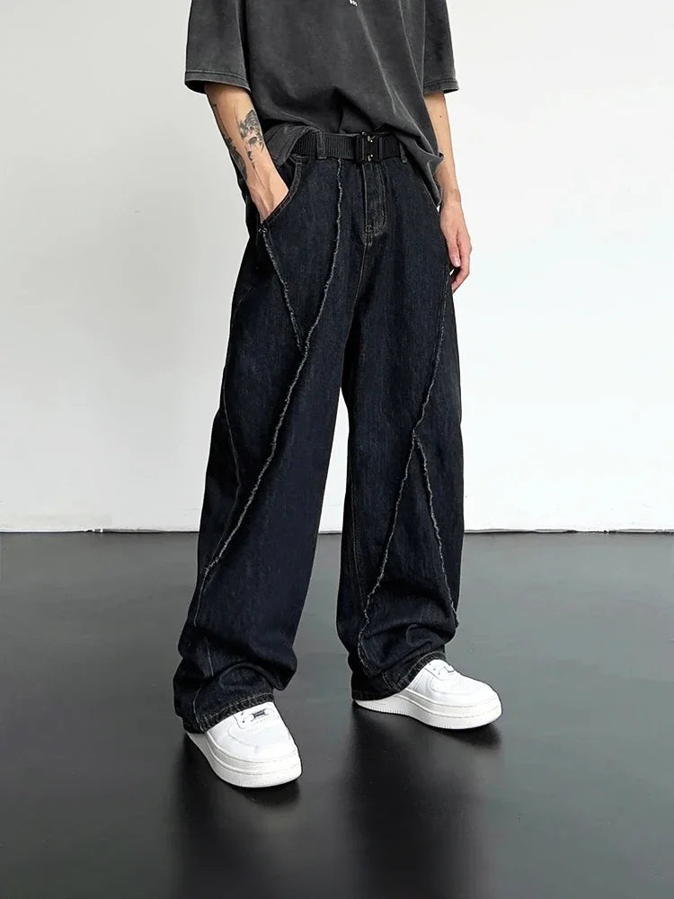 2026 Men HipHop Distressed Jeans Pants Men Ripped Patchwork Denim Pants Male Oversized Loose Casual Streetwear Wide Leg Trousers - Matrix Studios