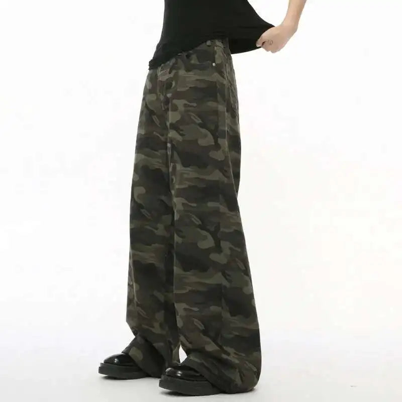 IEFB Vintage Camouflage Men's Jeans Fashion Washed Casual Wide Leg Denim Pants Autumn Winter Loose Male Trousers Old Blue 9C354 - Matrix Studios