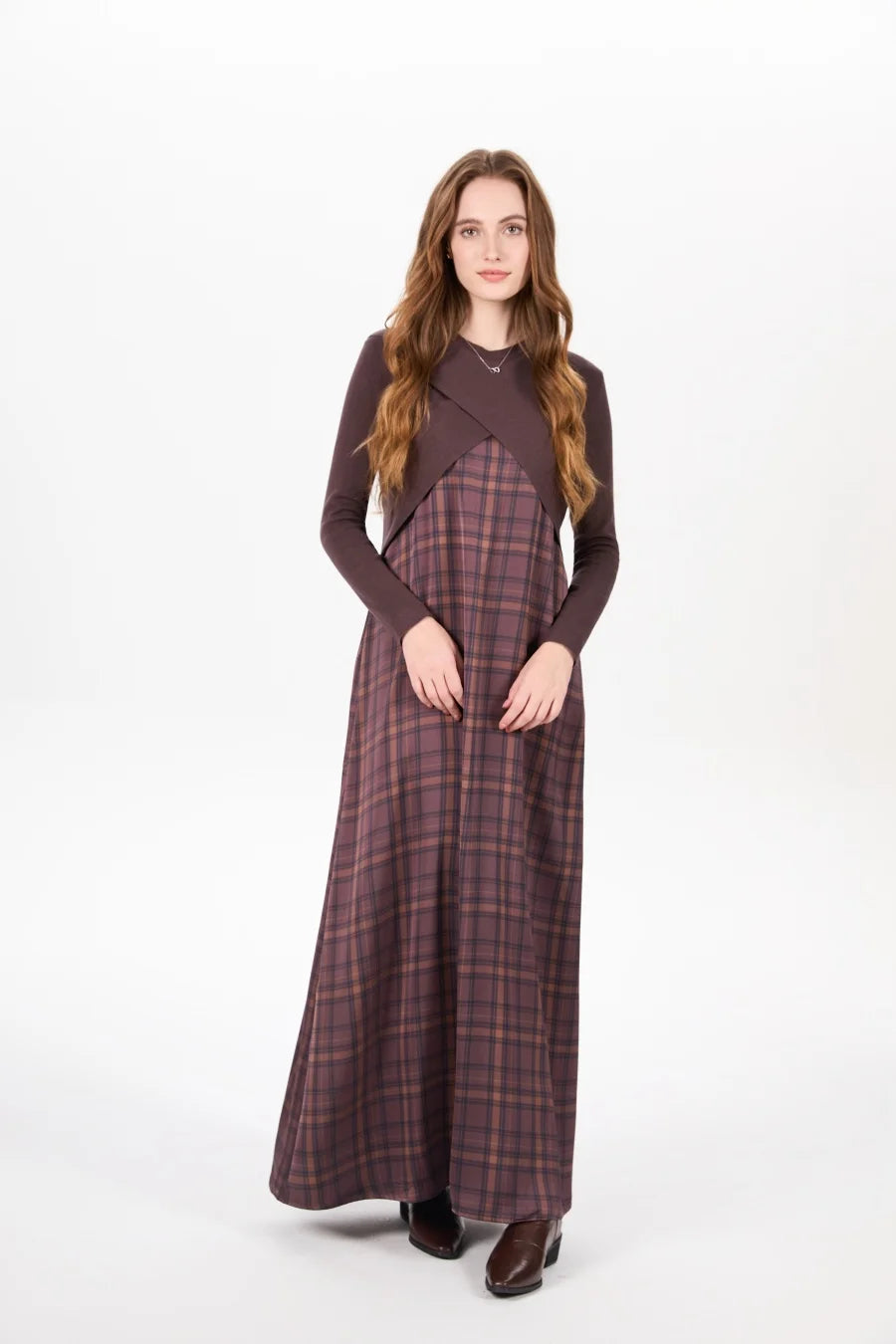 AS AW25 elegance slip satin dress + knitting cross top +mockneck woman clothing set adjustable maxi floor length - Matrix-studios.com