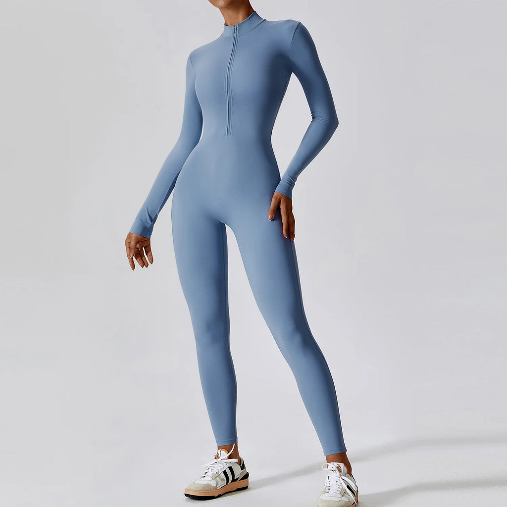 Yoga Boilersuit Long Sleeved Women's Sportswear Gym Zipper Jumpsuits Workout High-intensity Fitness One-piece Skin-tight Garment - Matrix-studios.com