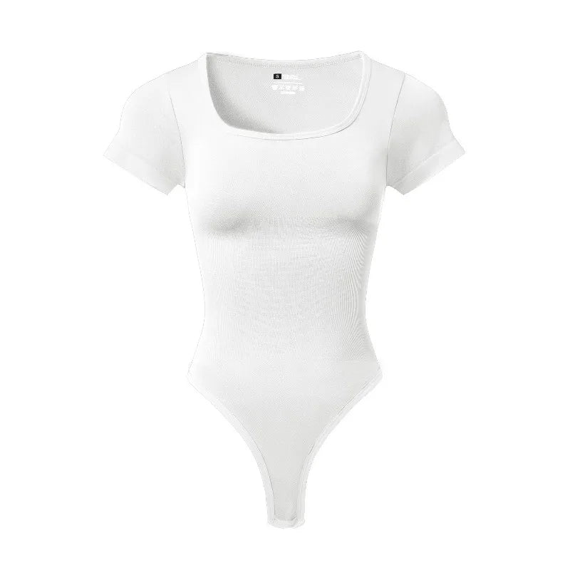 Women Plus Size Square Neck Short Sleeve Bodysuit Tummy Control Body Shaper Seamless Slimming Fashion Shapewear Jumpsuit - Matrix Studios