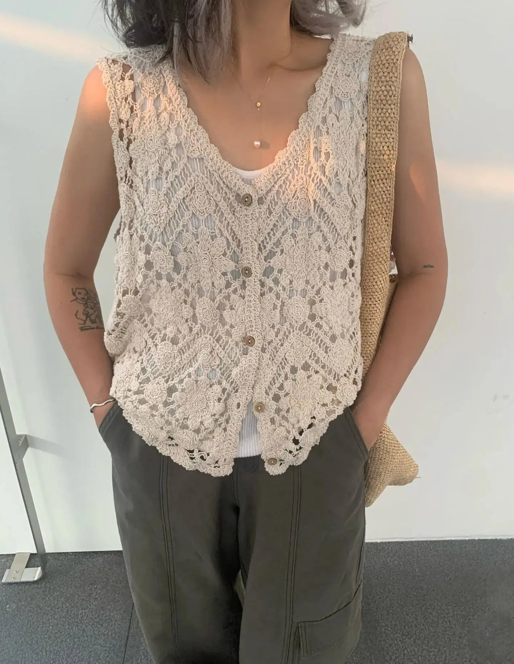 Embroidered Floral Crochet Vest for Women Hollow-out Open Knit Sleeveless Cardigan Boho Summer Festival Outfit - Matrix Studios