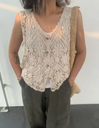 Embroidered Floral Crochet Vest for Women Hollow-out Open Knit Sleeveless Cardigan Boho Summer Festival Outfit - Matrix Studios