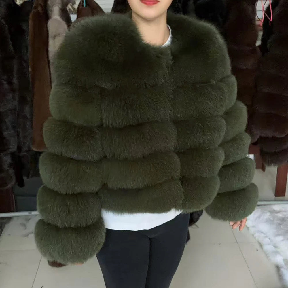 QUEENTINA Fox Fur Coat Real Winter Women'S Fashion Brown 2025 Leather And Skin Clothing Natural New In Coats & Jackets Outerwear - Matrix Studios