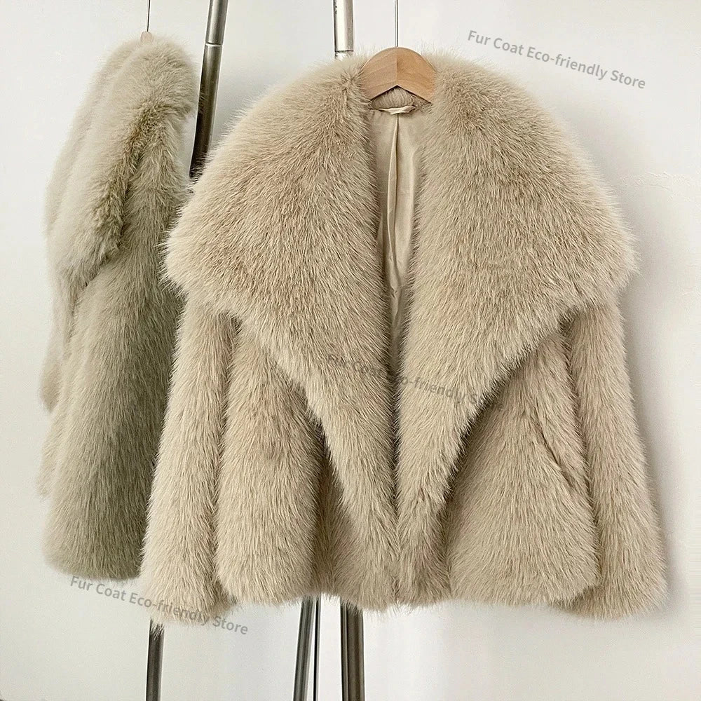 Womens Faux Fur Coat Cropped Soft Plush Artificial Short Fur Coat Holiday Party Elegant Winter Fashion Outerwear Coats for Women - Matrix Studios