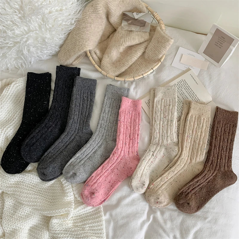 Women's Socks Winter New Novelty Fashion Japanese Style Casual Crew Socks Warm Striped Autumn Simple Wool Socks For Girls Trendy - Matrix Studios