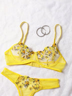 Women Sexy Lace Lingerie Push Up Lingerie Semi-Sheer Bra And Panty Sets Female Erotic Underwear Flower Embroidery Bralette Set - Matrix-studios.com
