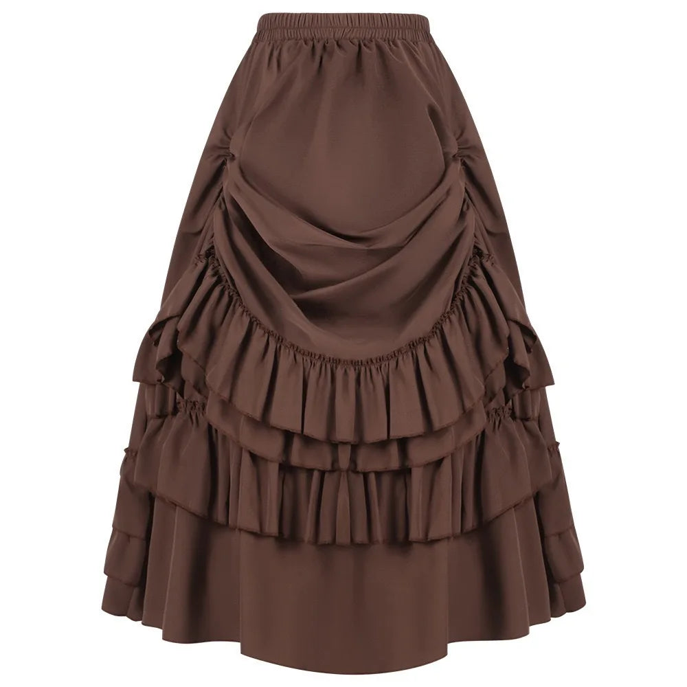 Brown Ruffled High Waisted Long Victorian Skirt Steampunk Skirts Womens Party Wear Gothic Vintage Clothes Medieval Costume Sexy - Matrix-studios.com