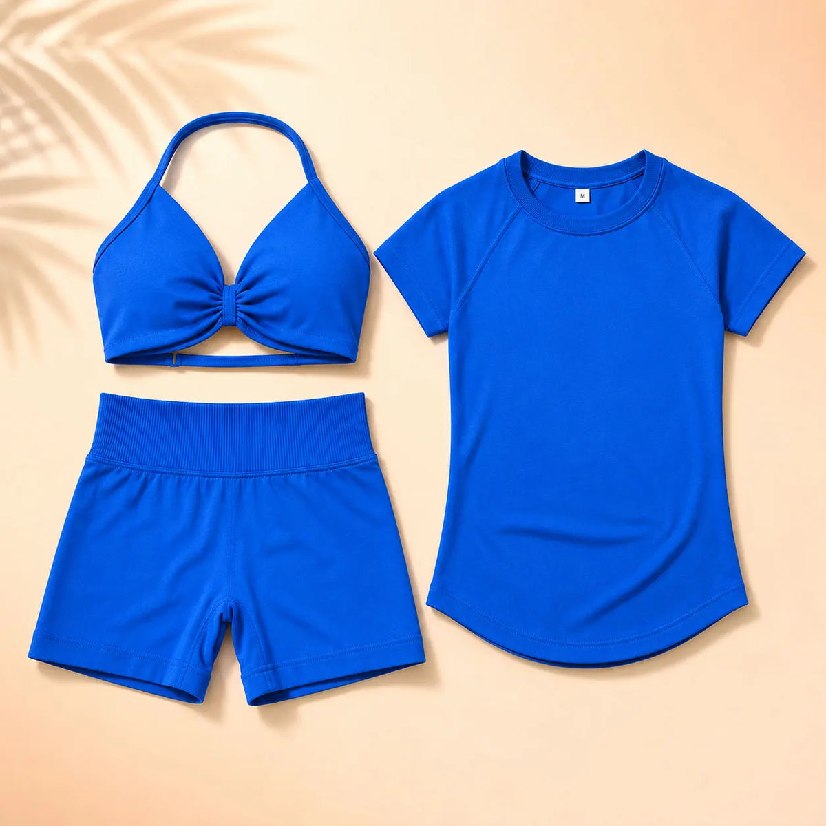 3 Pieces Gym Set Woman Seamless Short Sleeve Top Scrunch Gym Shorts Sport Strappy Bra Bodysuit Workout Suits Gym Clothes - Matrix-studios.com