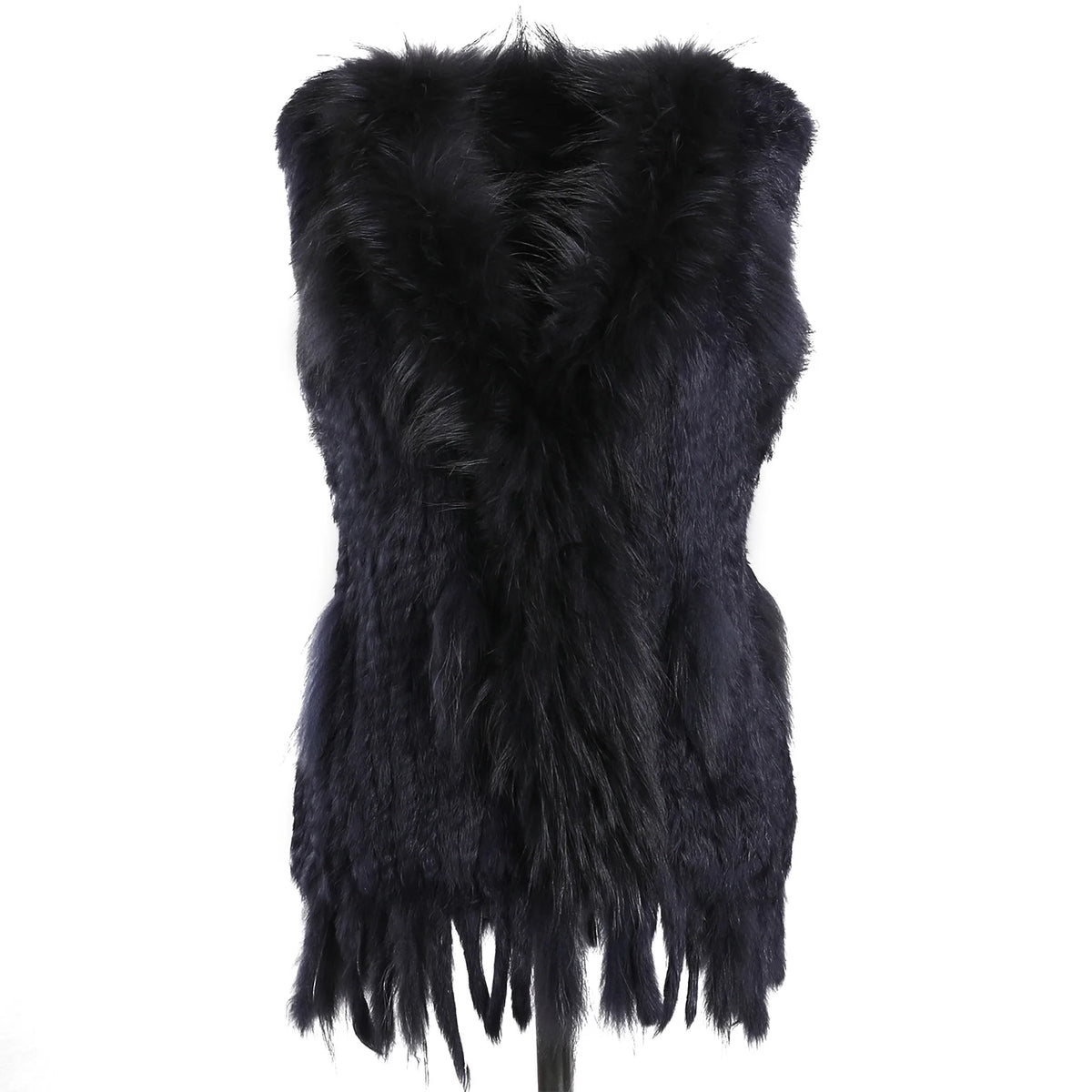 BOONJOVIA Women's 100% Real Rabbit Fur Knitted Vest Raccoon Fur Trim Collar Gilet Lady Fashion Waistcoat For Autumn Winter - Matrix Studios