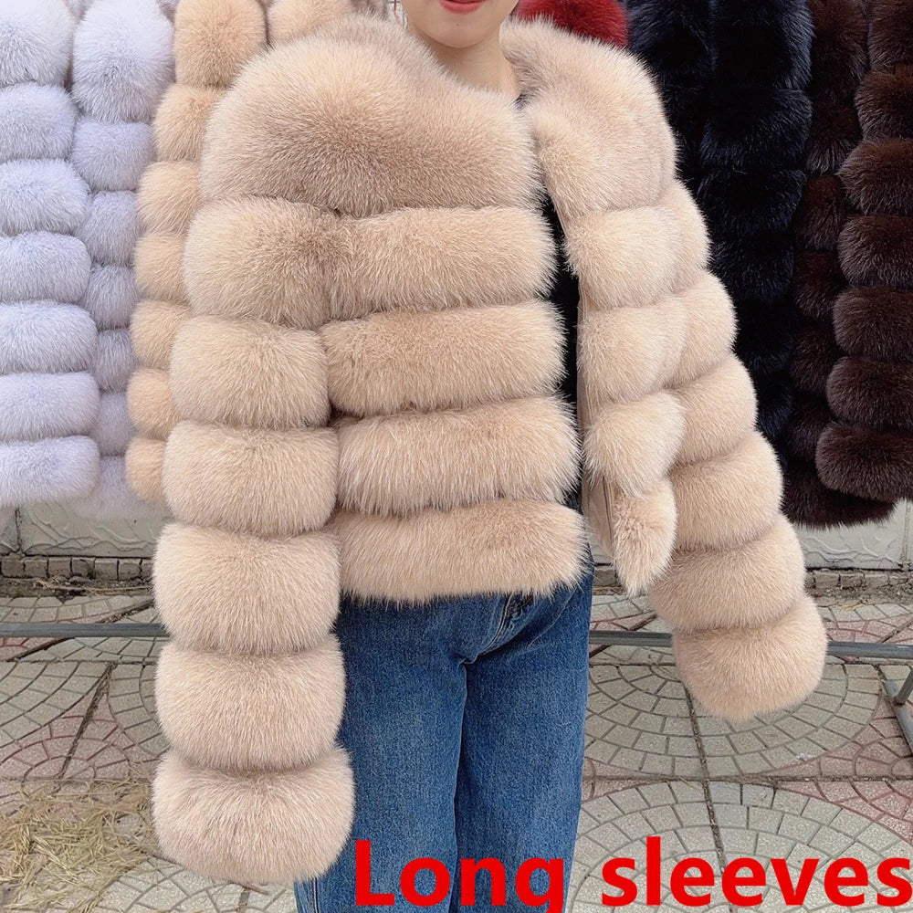 QUEENTINA Fox Fur Coat Long Sleeves Real Winter Women'S Brown 2025 Leather And Skin Clothing Natural New In Coats & Jackets - Matrix Studios