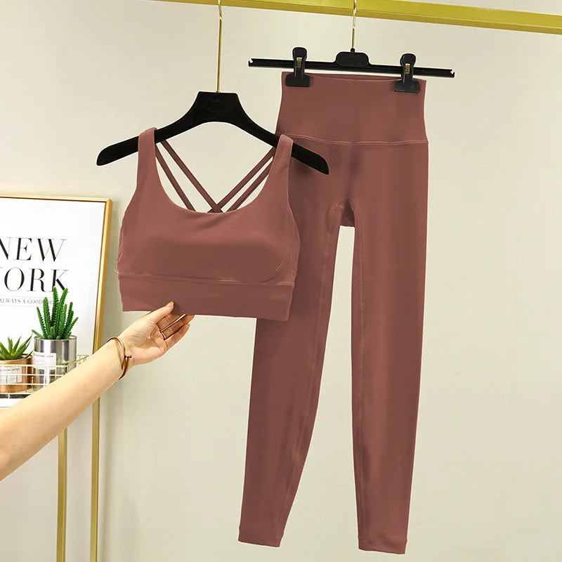 TRY TO BN Yoga Set 2 Piece Sport Bra High Waist Leggings Women's Tracksuit Fitness Tummy Control Squat Proof Workout Gym Clothes - Matrix-studios.com