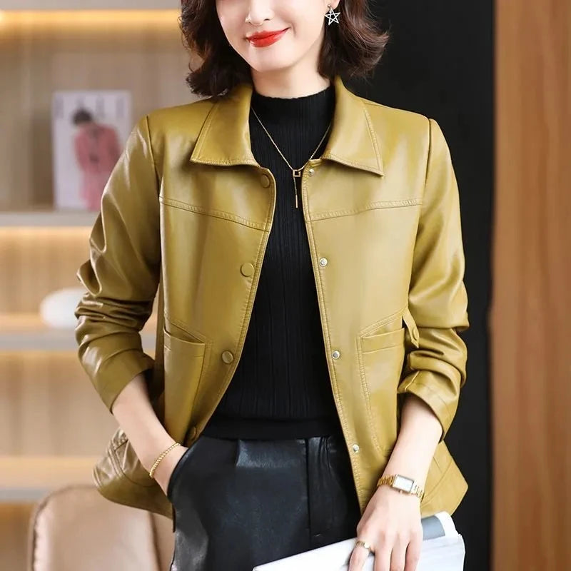 PU Leather Coat Short Female Young Style Autumn Winter New Western-Style Leather Casual Jacket Thicken Versatile Thin Fur Women - Matrix Studios