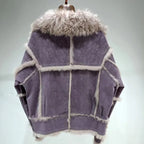 2024 Autumn Short Style Fur Women Sheepskin Jacket Tanned Suede Fabric With 100%Natural Rabbit Lining Luxury Fashion Coat - Matrix Studios