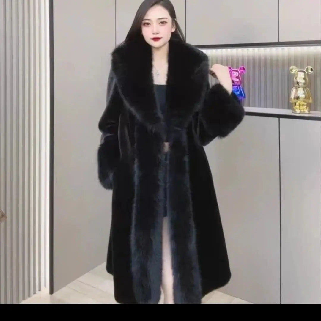 Faux Fur Coats Women Long Coat Thick Warm Turn Down Collar Open Stitch Spring Outerwear Jackets Elegant Splice Autumn Winter - Matrix Studios