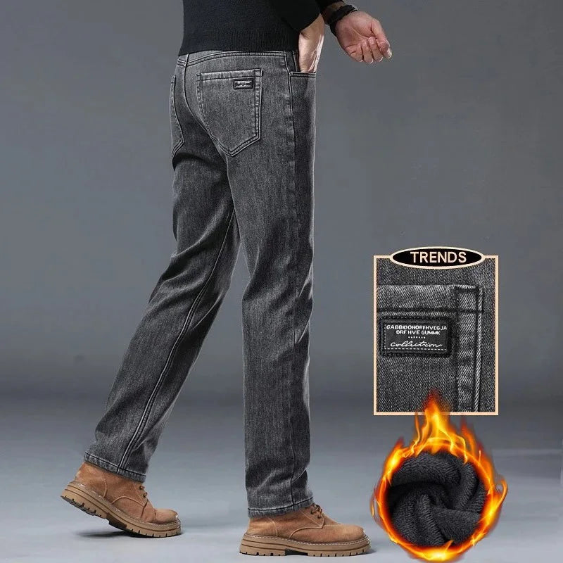 Winter Warm Jeans Men's Slim Straight Elastic Denim Pants Casual Male Clothing Fashion Plush Trousers New Hot Sale Fashion Jeans - Matrix Studios