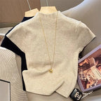 Basic Turtleneck Solid Thin Summer 2026 Pullover Women Female Knitted Sweater Slim Short Sleeve Bodycon Sweater - Matrix Studios