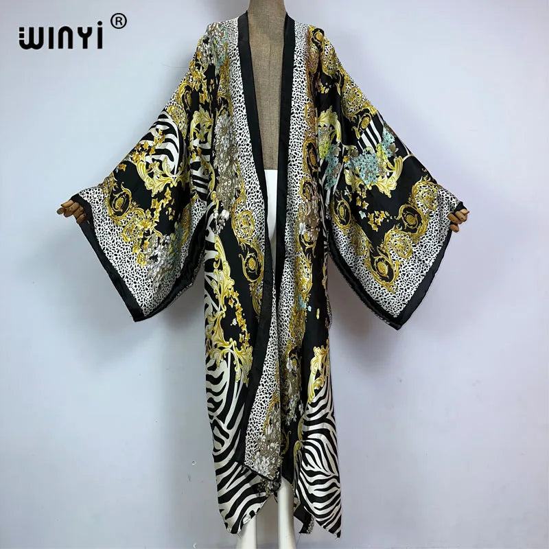 WINYI 2026 Summer Women Cardigan stitch Cocktail sexy Boho Maxi African Holiday Batwing Sleeve Silk feeling Robe kimono kaftan - Matrix Studios