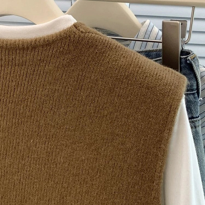 Women's Soft Knitted Vest Women Casual Button deep V-Neck Sleeveless Fall Cardigan stylish Simple Tank Tops Loose Knitwear Coats - Matrix Studios