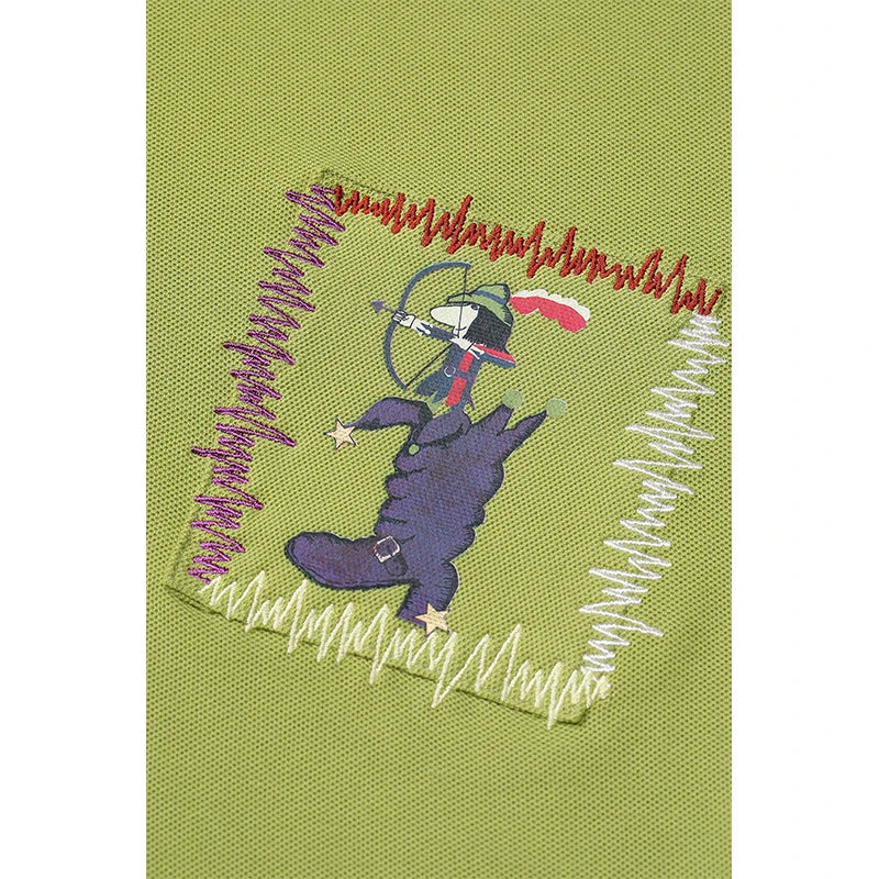 ELFSACK Asymmetric Crochet Collar Polo Shirt with Cartoon Embroidery for Women - Matrix-studios.com