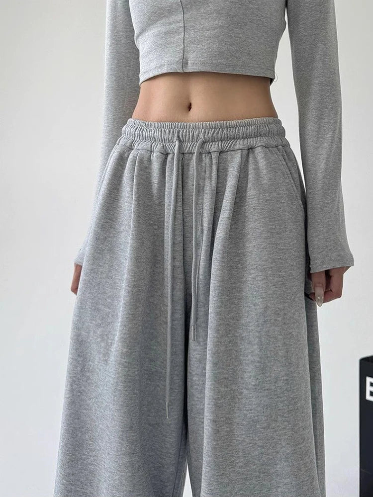 Y2K Harajuku Wide Leg Sweatpants Women Streetwear Baggy Oversize Gray Sports Pants High Waist Drawstring Casual Joggers Trousers - Matrix-studios.com