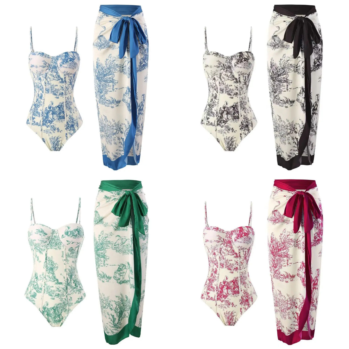 Women Swimwear Swimsuit Two-piece set Summer Print Bodysuit Bikini Set Beach Style Wear Maxi Dress Skirt One-piece swimsuit - Matrix Studios