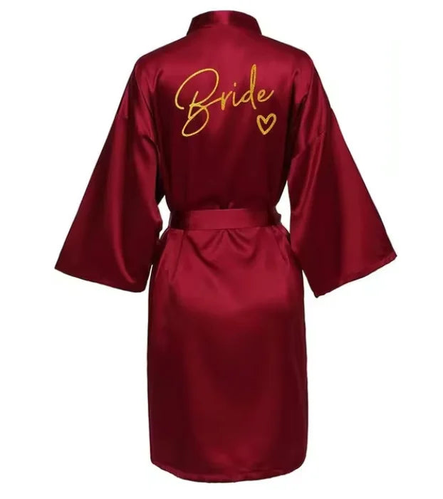Wedding Party Team Bride Robe Kimono Satin Pajamas Bridesmaid Bathrobe Gold Letter SP089 - Matrix-studios.com