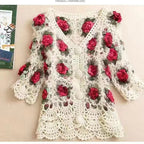 Three-Dimensional Flower Openwork Crocheted Sweater Cardigan Women's Spring And Autumn New Heavy Industry Joker Sweater 3XL Coat - Matrix Studios