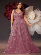 Plus Size Luxury Deep V-Neck Sequins Blue Evening Dress Women Elegant V-back Wedding Party Long Prom Cocktail Dresses - Matrix Studios