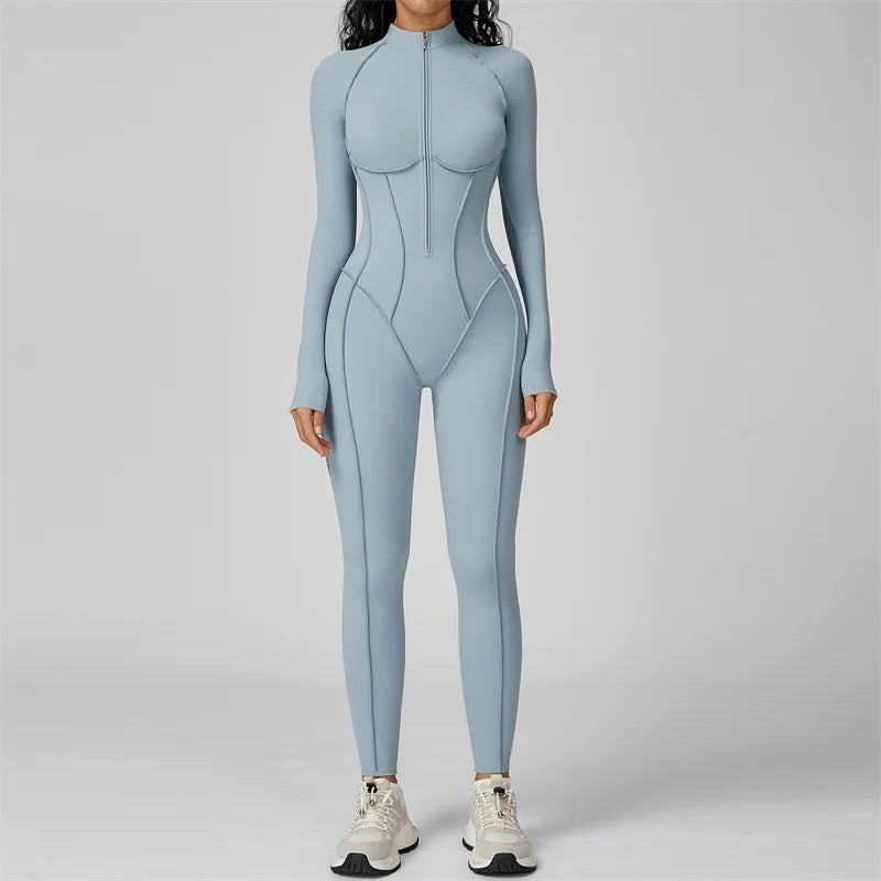 TRY TO BN Gym Jumpsuit Half Zipper Sports Stripe Fitness Bodysuit One-Piece Workout Activewear Tights Woman Suits Yoga Clothing - Matrix Studios