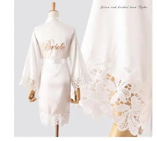 Summer Lace Sleepwear Bride&Bridemaid Wedding Robe Gown Solid Embroidery Kimono Bathrobe Women Casual Home Night Dress M L Xl - Matrix-studios.com