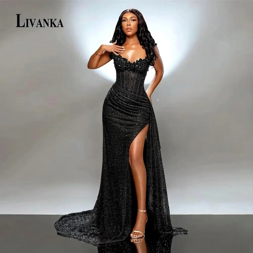 LIVANKA Sweetheart Neck Mermaid Evening Dresses Side High Split Floor-Length Prom Dresses Beading Customized Vestidos De Fiesta - Matrix Studios