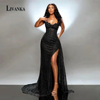 LIVANKA Sweetheart Neck Mermaid Evening Dresses Side High Split Floor-Length Prom Dresses Beading Customized Vestidos De Fiesta - Matrix Studios