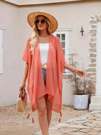 Simple Pure Color Chiffon Beach Bikini Cover Ups Swimwear Women Summer Sun Protection Cardigan Leisure Travel Cape Long - Matrix Studios