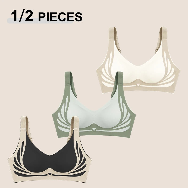 1/2Pcs/Set Women Push Up Bras Seamless Comfortable Angel Wings Bras Set Trendy Soft Breathable Underwear Female No Wire Lingerie - Matrix Studios