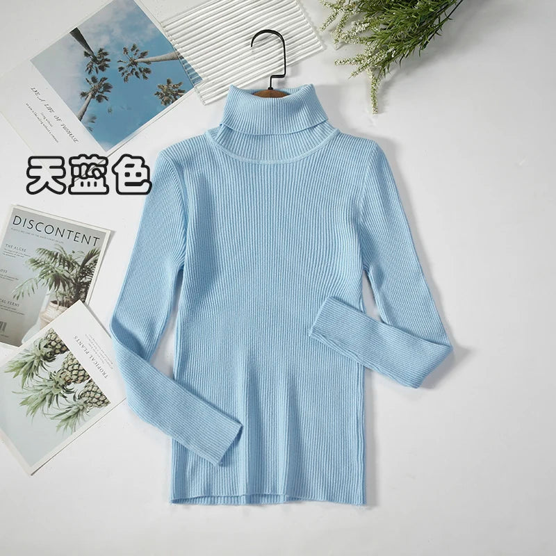 2026 Simple Women Turtleneck Sweater Winter Fashion Pullover Elastic Knit Ladies Jumper Casual Solid Black Female Basic Tops - Matrix Studios