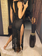 S- XL New 2026 Sexy Fringe Tassel Knitted Crochet Tunic Beach Cover Up Cover-ups Beach Dress Beach Wear Beachwear Female V3800 - Matrix Studios