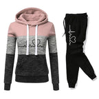 Women Tracksuit Printing Hooded Sweatshirt Sweatpant Color Block Versatile Casual Jogging Pullovers Sport Trousers Outfits S-3XL - Matrix-studios.com