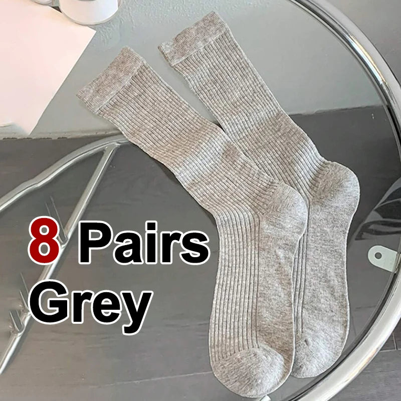 4/8 Pairs Women Solid Color Striped calf Socks Fashion Korean Version Simple Spring Summer Breathable Comfortable Stacking Socks - Matrix Studios