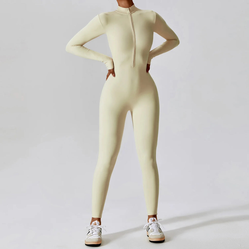 Yoga Boilersuit Long Sleeved Women's Sportswear Gym Zipper Jumpsuits Workout High-intensity Fitness One-piece Skin-tight Garment - Matrix-studios.com