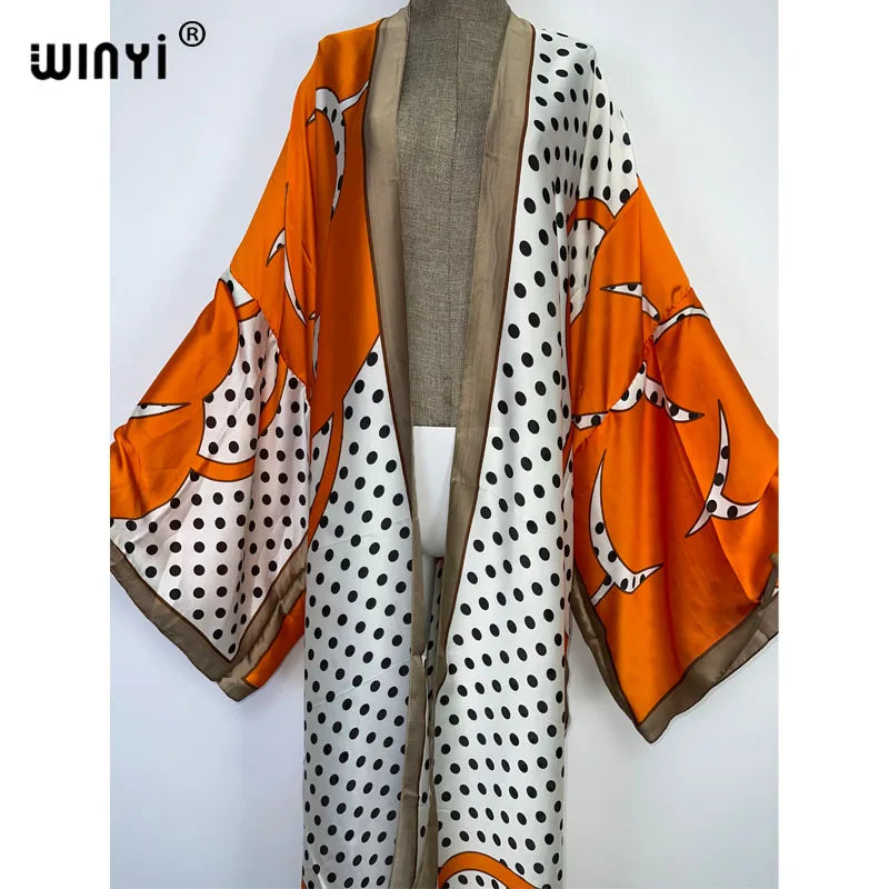 WINYI 2022 Boho Printed Long Kimono Dress Bikini Wrap Cover-ups Women Summer Clothes Beach Wear Swim Suit Cover Up Kaftan Kimono - Matrix Studios