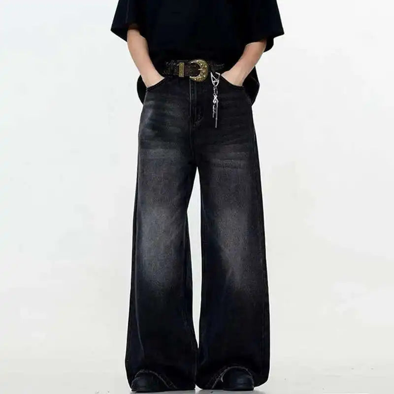 IEFB Simple Men's Denim Trousers Solid Color Washing American Style Casual Pants Straight Leg Baggy Male Jeans Spring 9W667 - Matrix Studios